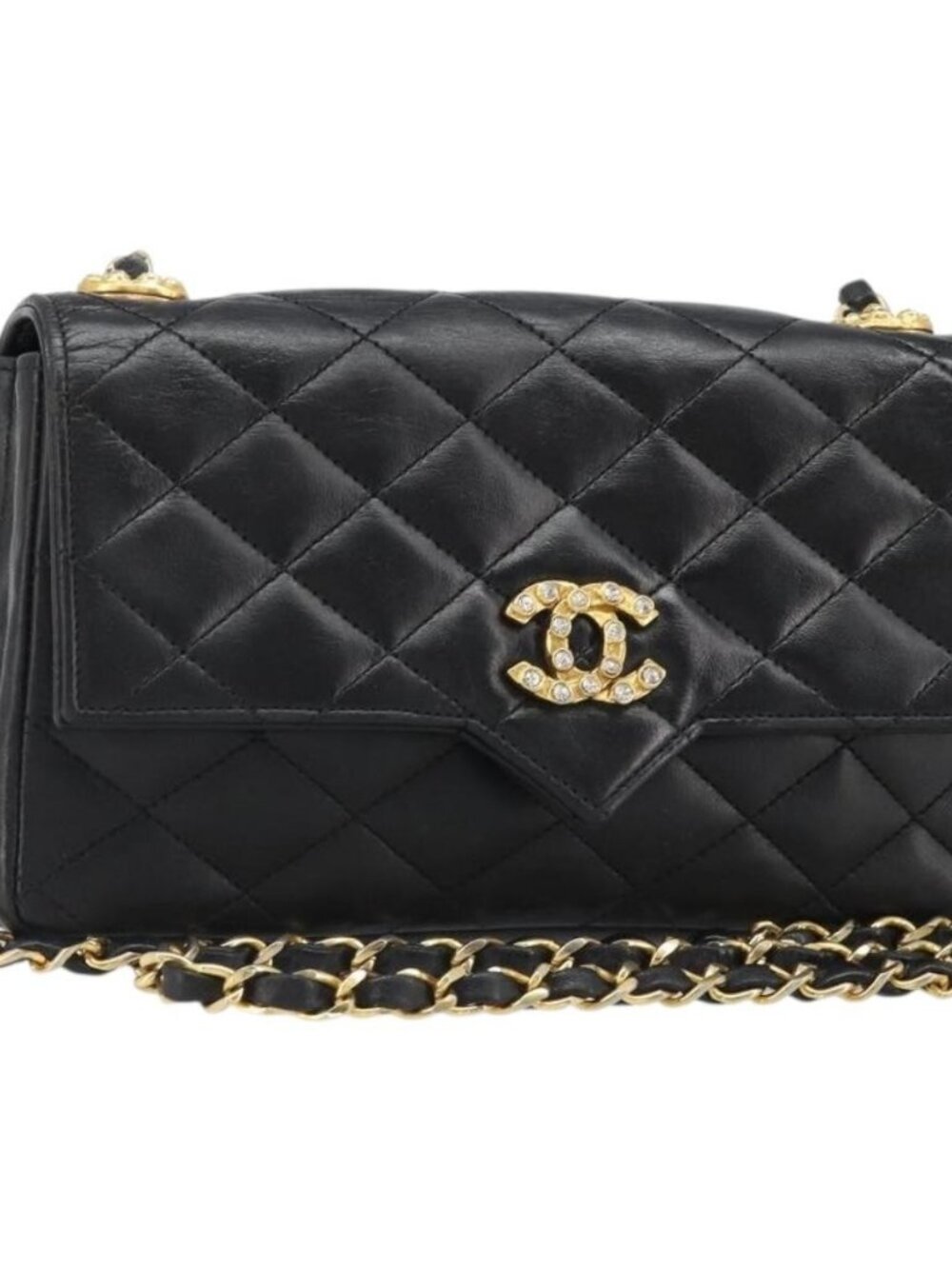 CHANEL Matelasse Bijoux Chain Shoulder Bag Leather Black Gold CC Auth hk3824